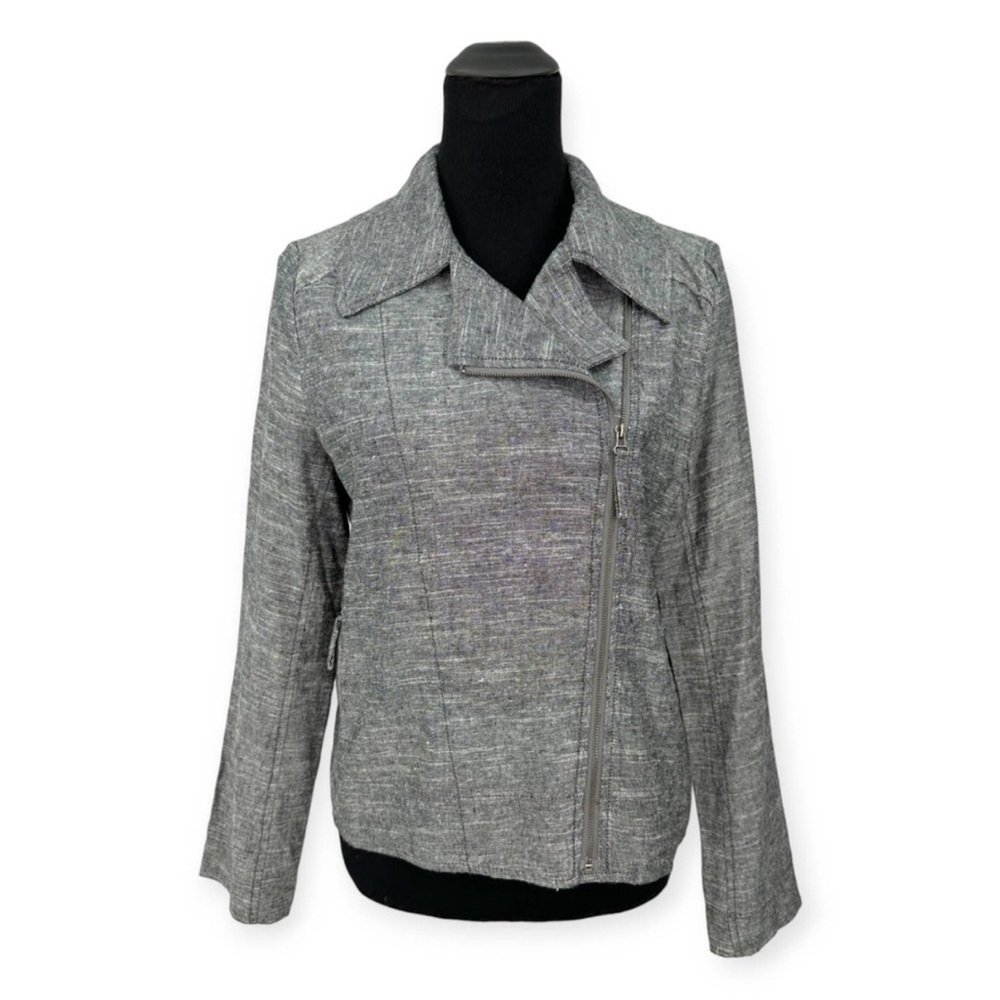 NWT Max Studio Women's Gray Moto Symmetcial Zip Up Linen Blend Jacket Size Small - Picture 3 of 9